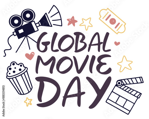 Global Movie Day Vector Graphic, Film Industry and Entertainment Concept Illustration