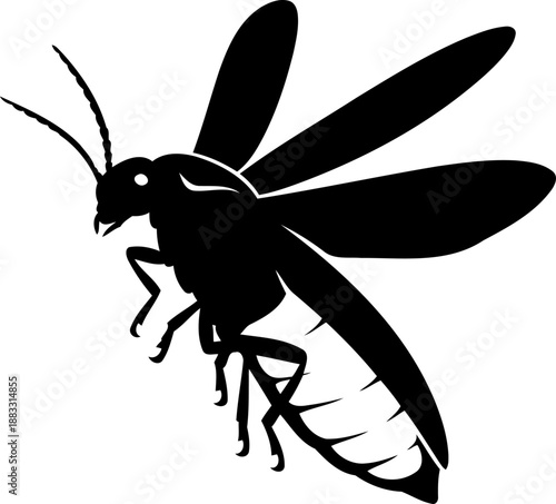 Glowing firefly silhouette flying side view vector graphic