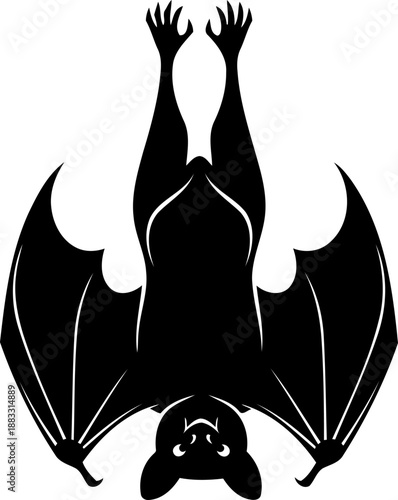 Hanging bat silhouette upside down position vector graphic