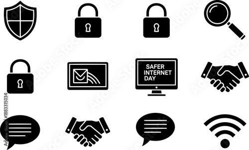 Safer Internet Day icon set for online security and digital safety