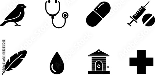 Bird Health Awareness Week icons collection with medical symbols