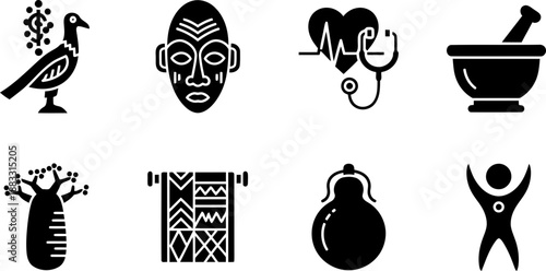 African Heritage and Health Week icons: culture and wellness collection