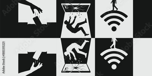 Vector Set of 3 of Digital Danger, Connectivity, and Device Interaction Concept