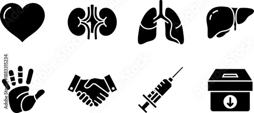 National Donor Day organ donation icons set black and white