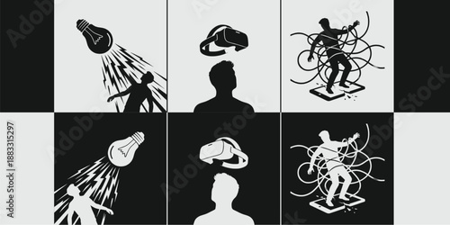 Vector Set of 3: Technology Trap Warning and Digital Danger Conceptual Vector Art