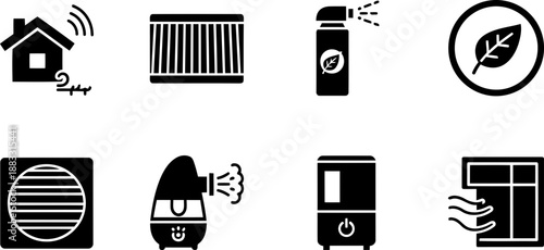 National Care About Your Indoor Air Month vector icons for home air quality