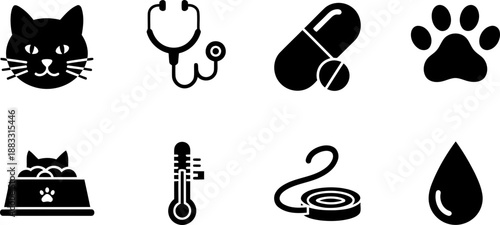 Cat health icons set for National Cat Health Month