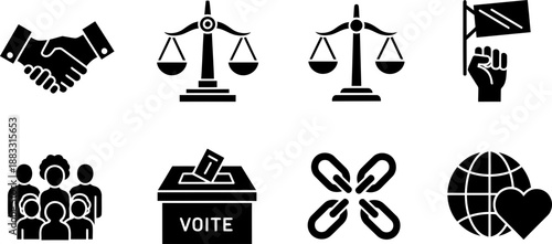 World Social Justice Day icon set for rights and equality