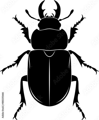 Stag beetle silhouette top view with large mandibles vector art for coleoptera research