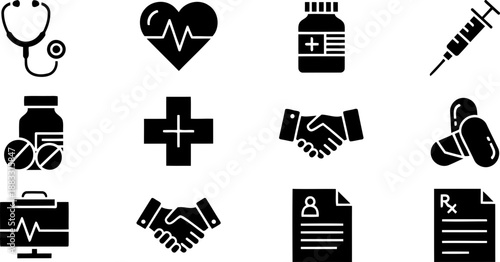 National Patient Recognition Week icons in black and white vector