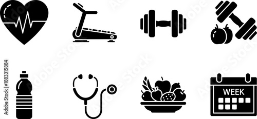 National Cardiac Rehabilitation Week icon set for health and fitness