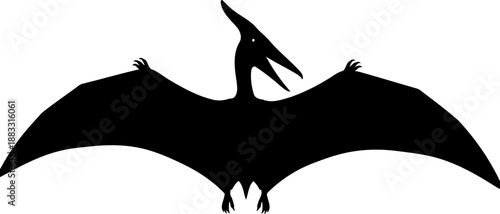 Wide wingspan pterodactyl silhouette flying frontal view vector graphic