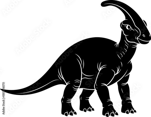 Anatomical parasaurolophus dinosaur silhouette standing side view vector art for scientific study