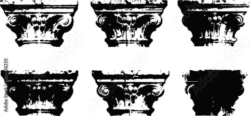 set of six diverse classical corinthian capital silhouettes with ornamental details