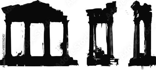 Ancient temple ruins silhouette greco roman architecture columns, historic stone structure, classical heritage remains