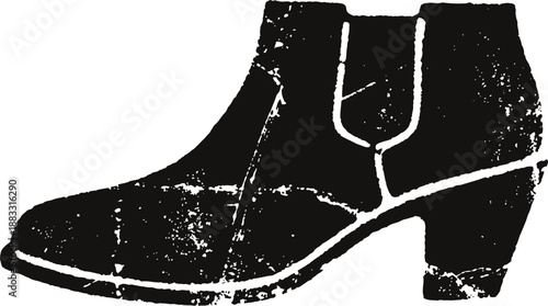 Vintage distressed leather ankle boot silhouette with block heel and elastic side panels