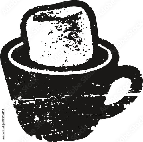 cup and marshmallow vintage black ink drawing isolated on white background