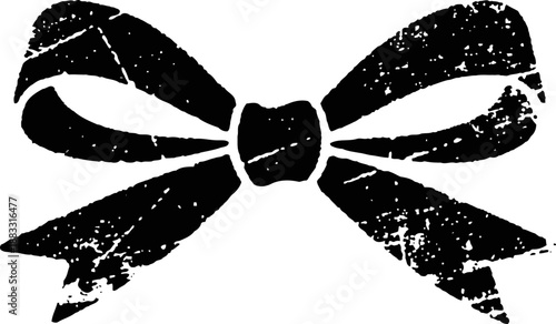 vintage grunge black bow illustration with textured distressed design