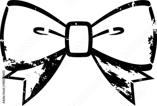 Vintage distressed bow tie illustration with textured worn black ink design