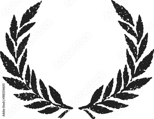 worn laurel wreath vector design with distressed vintage texture and curved leaves