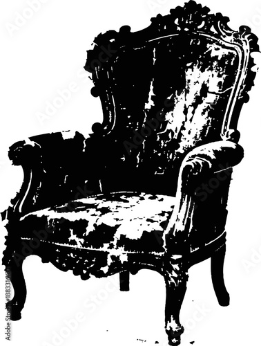 Ornate vintage armchair with carved wooden frame and upholstered seat and backrest