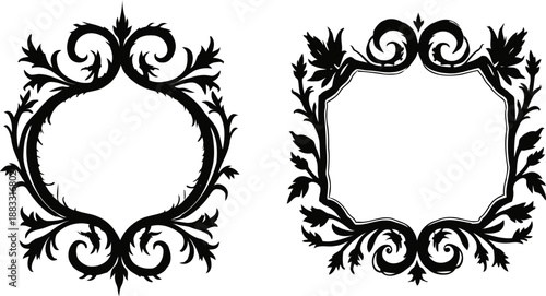 elegant victorian ornamental frames with intricate floral and leaf patterns in black and white