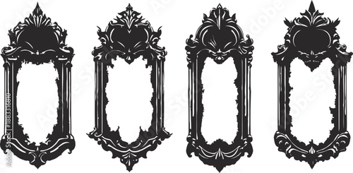 Ornate vintage frames with intricate baroque and rococo decorative patterns in black silhouette