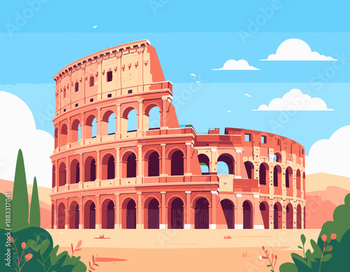 Colosseum inspired vector illustration, abstract architectural fragments