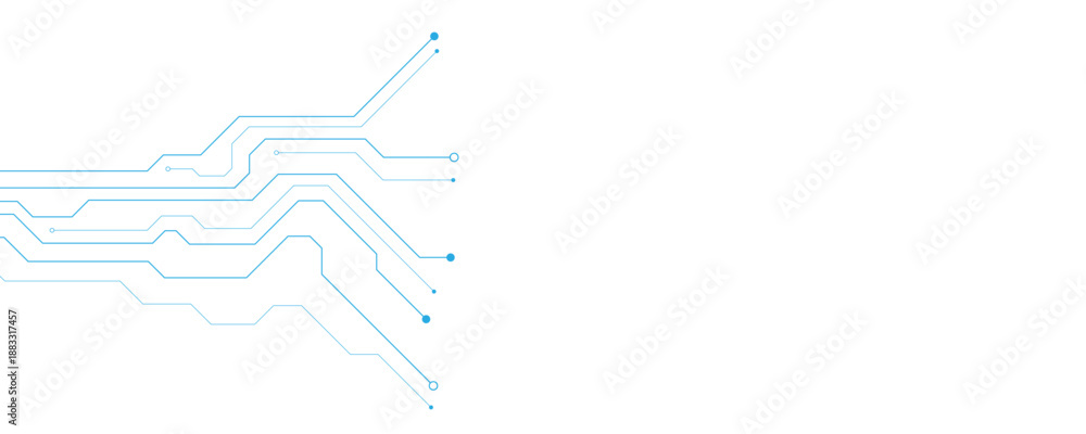 Fototapeta premium Abstract white blue digital technology futuristic circuit board background design. Technology dots lines connect network background.