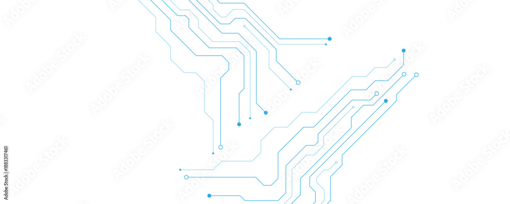 Fototapeta premium Abstract white blue digital technology futuristic circuit board background design. Technology dots lines connect network background.