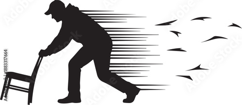 Fast moving man silhouette vector illustration with chair and speed line art for movement