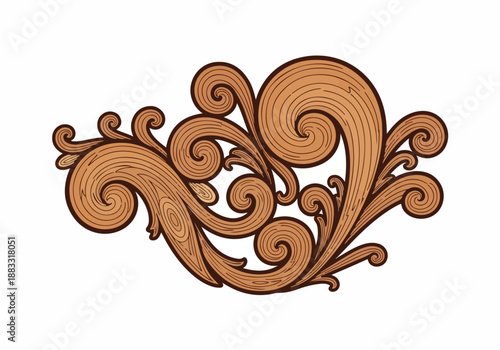 Ornate Wood Carving Design with Swirls and Curls