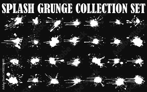 Set of ink splashes, paint brush strokes and blots of different shapes vector illustration