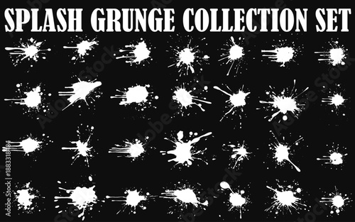 Set of ink splashes, paint brush strokes and blots of different shapes vector illustration