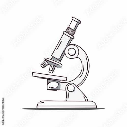 A simple line art illustration of a white and grey laboratory microscope on a white background.