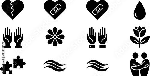 National Mend a Broken Heart Month emotional healing icons