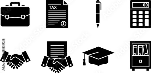 National Enrolled Agents Month icons: tax, handshake, graduation