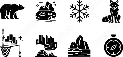 International Polar Bear Day arctic wildlife and nature icon set