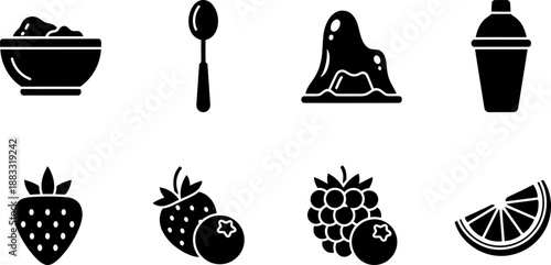 National Jell-O Week dessert icons with fruits and spoon
