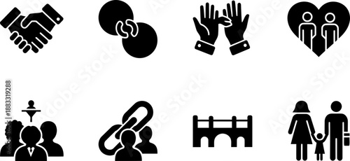 Brotherhood Sisterhood Week icons set: connection, family, unity