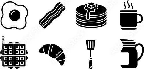 National Hot Breakfast Month food icons collection