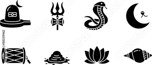 Maha Shivaratri Icons: Shiva Lingam, Trident, Cobra, Moon, Drum