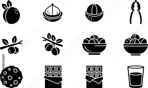 National Macadamia Nut Month vector icon set for food and health
