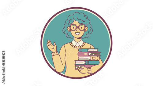 Smiling woman with glasses holding books, perfect for education and reading concepts.