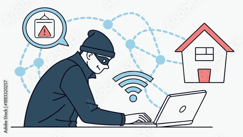 Smart Home Cyber Attack Hacker Flat Vector Illustration