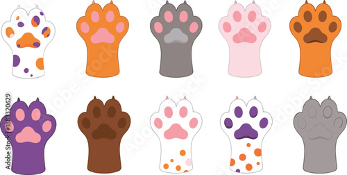 Cute animal paw print vector illustration set with colorful cartoon footprints for pets and playful designs