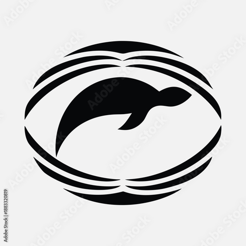 Modern abstract sea turtle swimming in an eye-shaped wave emblem vector illustration