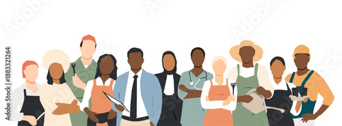 People of different professions standing together. 