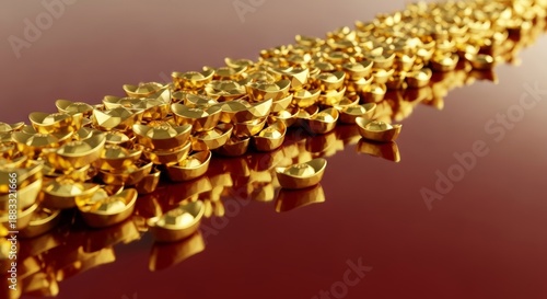 Luxurious Current of Golden Ingots Symbolizing Smooth Prosperity and New Year Transition