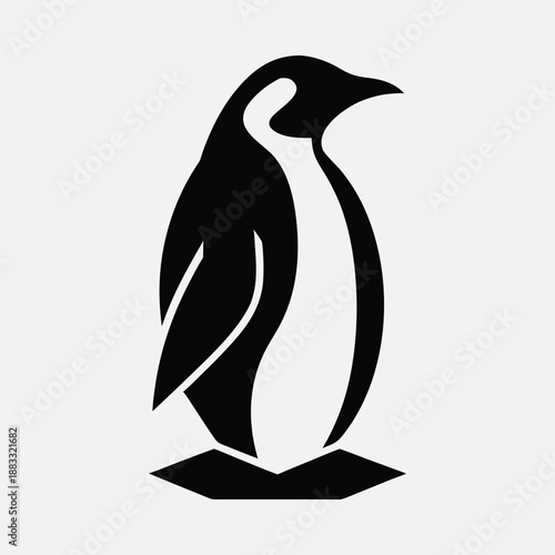 Stylized emperor penguin standing on ice minimalist vector illustration